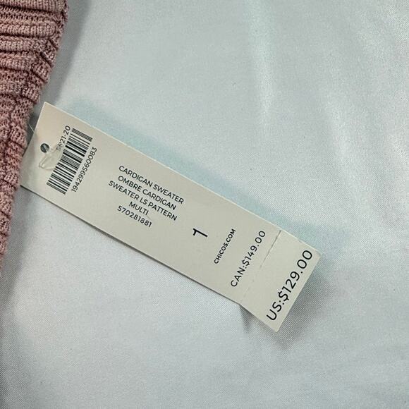 NWT CHICO'S Ombre Gradient Cardigan Sweater Longline Open Front Pink Rust SZ M - Picture 5 of 13